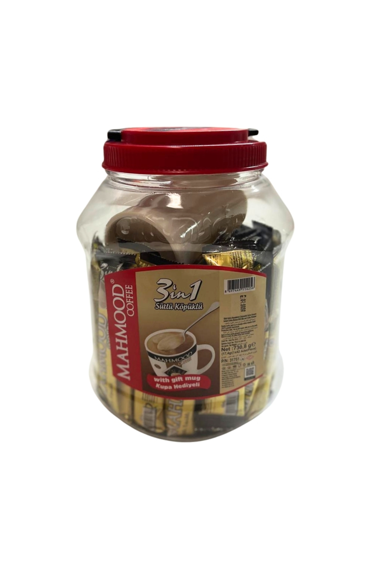 Mahmood Coffee 3'ü 1 Arada Sütlü Köpüklü Kahve 42 Adet X 18 gram ve Kupa Bardak