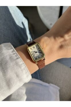 QUARTZ Özel Seri Oval Model Koyu Kahve Renk Kordon Minimal Vintage Kadın Kol Saati