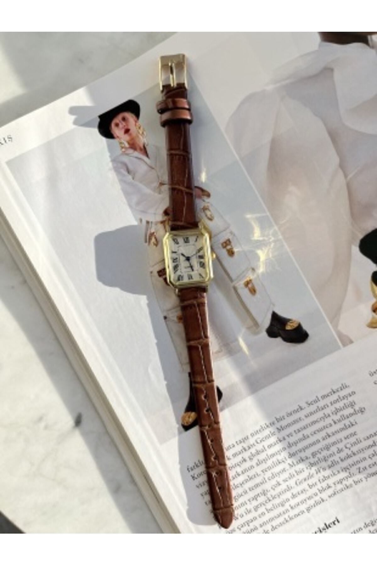 QUARTZ Özel Seri Oval Model Koyu Kahve Renk Kordon Minimal Vintage Kadın Kol Saati - Görsel 3