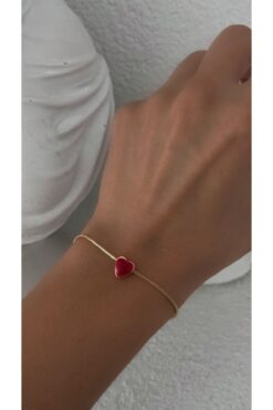 Vi store Çelik Kırmızı Kalp Bileklik