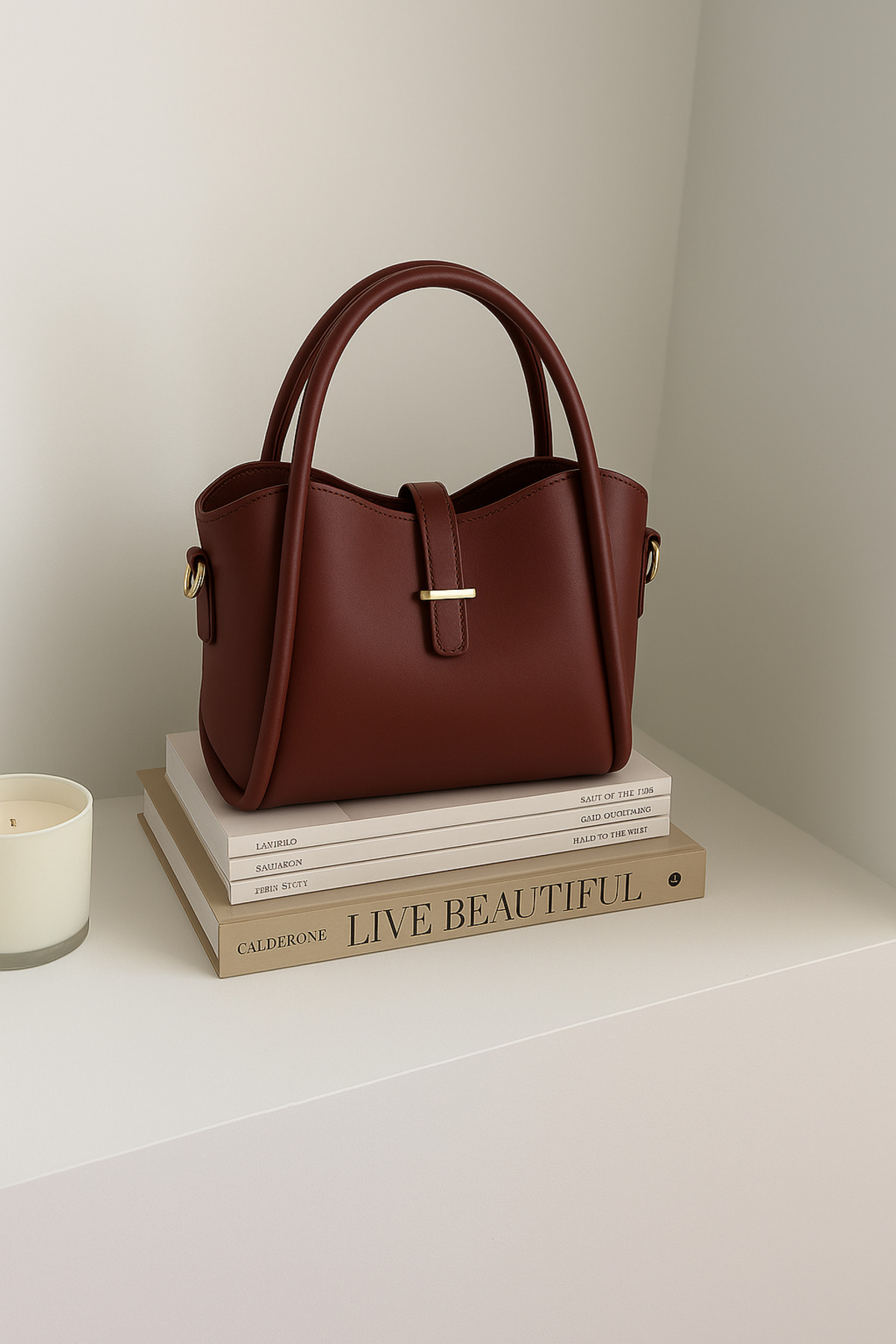 NOTHING Kadın Gold Aksesuar Detaylı Üç Bölmeli Tasarım Çıkarılabilir Makyaj Çantalı El Ve Omuz Çantası Roma