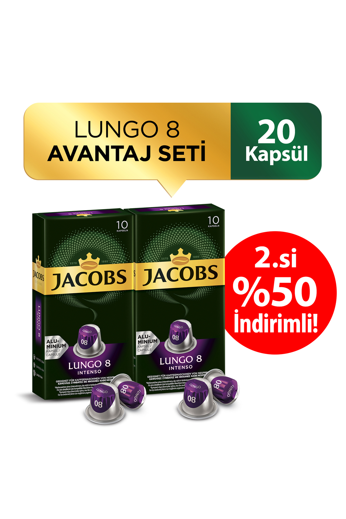 Jacobs Capsule Lungo 8 Intense X 2 Adet 2.%50