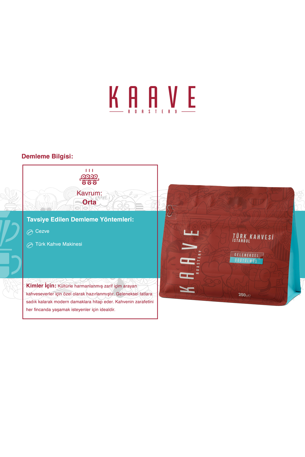 Kaave Roastery Türk Kahvesi Turkuaz 250 Gr + Türk Kahvesi İstanbul 250 Gr 2′li Tanışma Paketi - Görsel 3