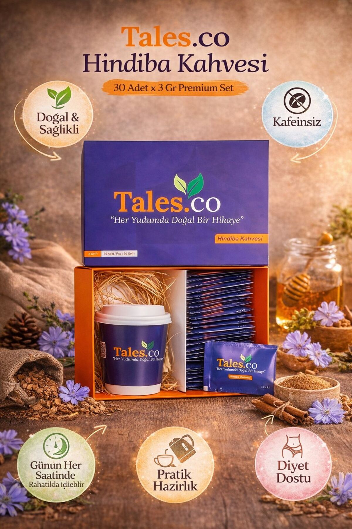 Talesco Tales.co Hindiba Kahvesi Doğal, Kafeinsiz, Pratik İçim Özel Bardak Hediyeli Premium Set - Görsel 2