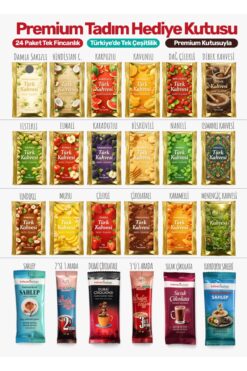 kahveciayhan Premium Kutuda 24 Çeşit Meyveli Türk Kahvesi Seti Sütlü Köpüklü Tek İçimlik Paketler Hazır Set