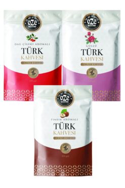 Oze Aromalı Türk Kahvesi Seti Dağ Çilekli, Güllü, Fındıklı 3'lü 100g