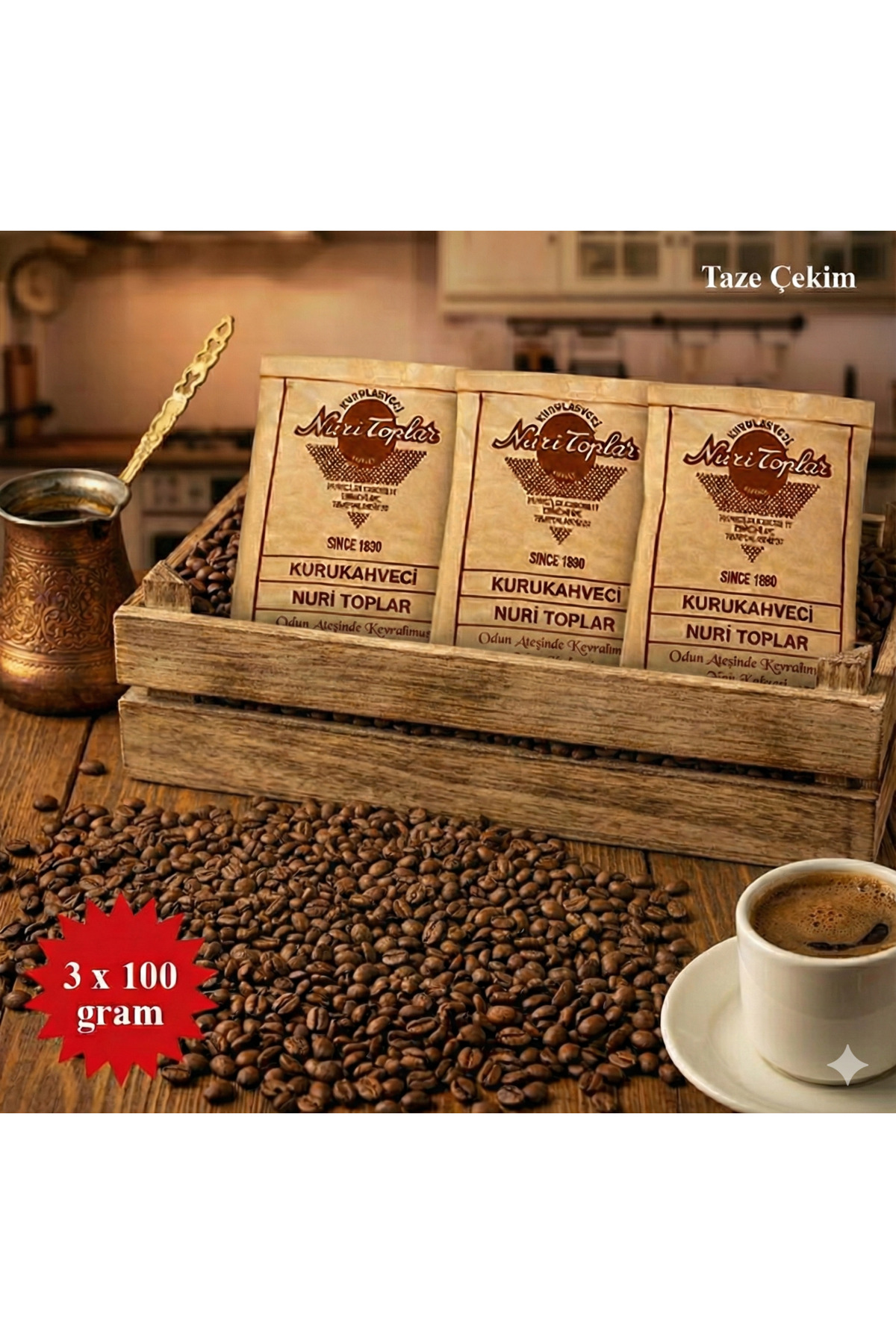 Nuri Toplar Kurukahveci Odun Ateşinde Kavrulmuş Geleneksel Türk Kahvesi 3 x 100 gr - Görsel 2