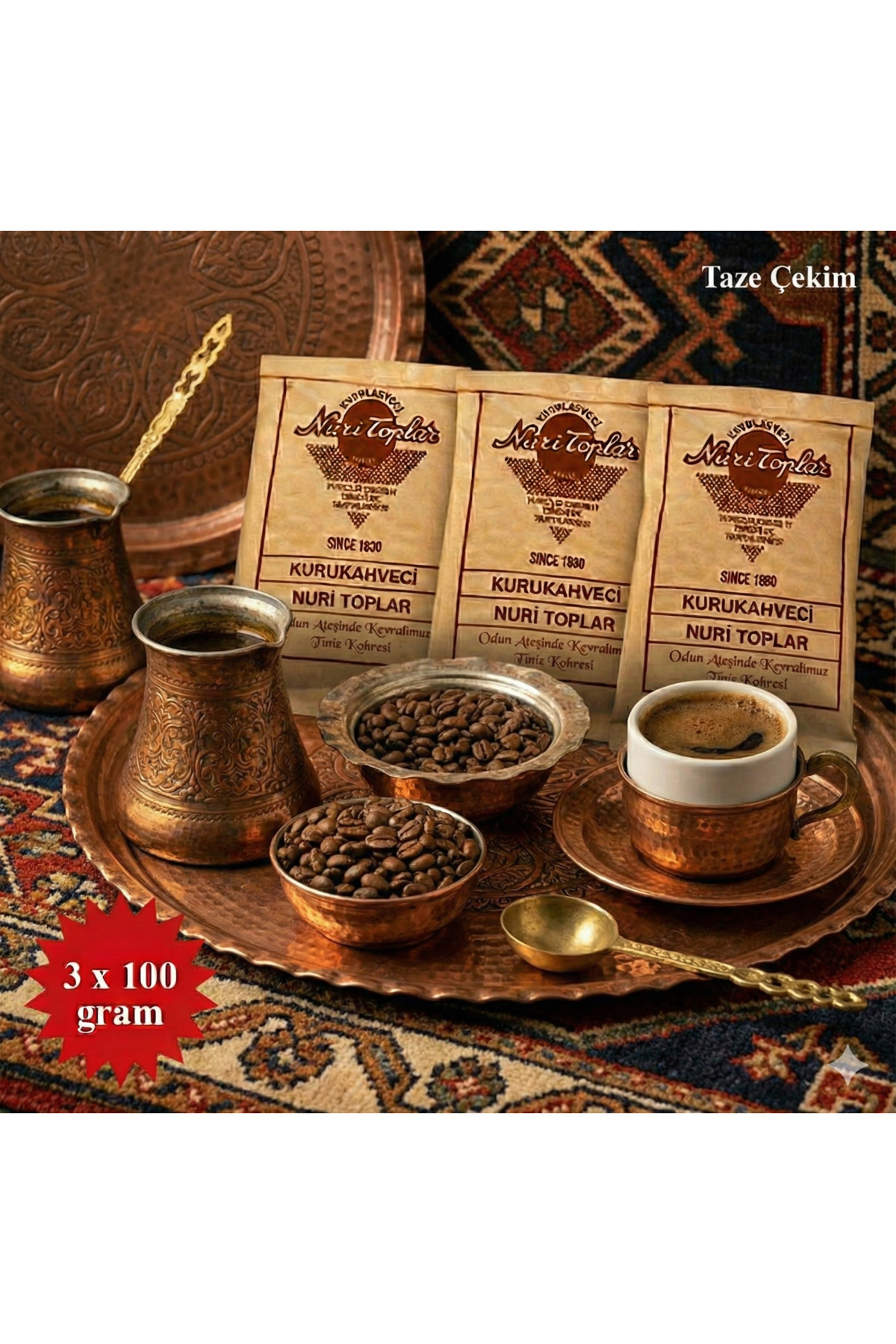 Nuri Toplar Kurukahveci Odun Ateşinde Kavrulmuş Geleneksel Türk Kahvesi 3 x 100 gr - Görsel 3