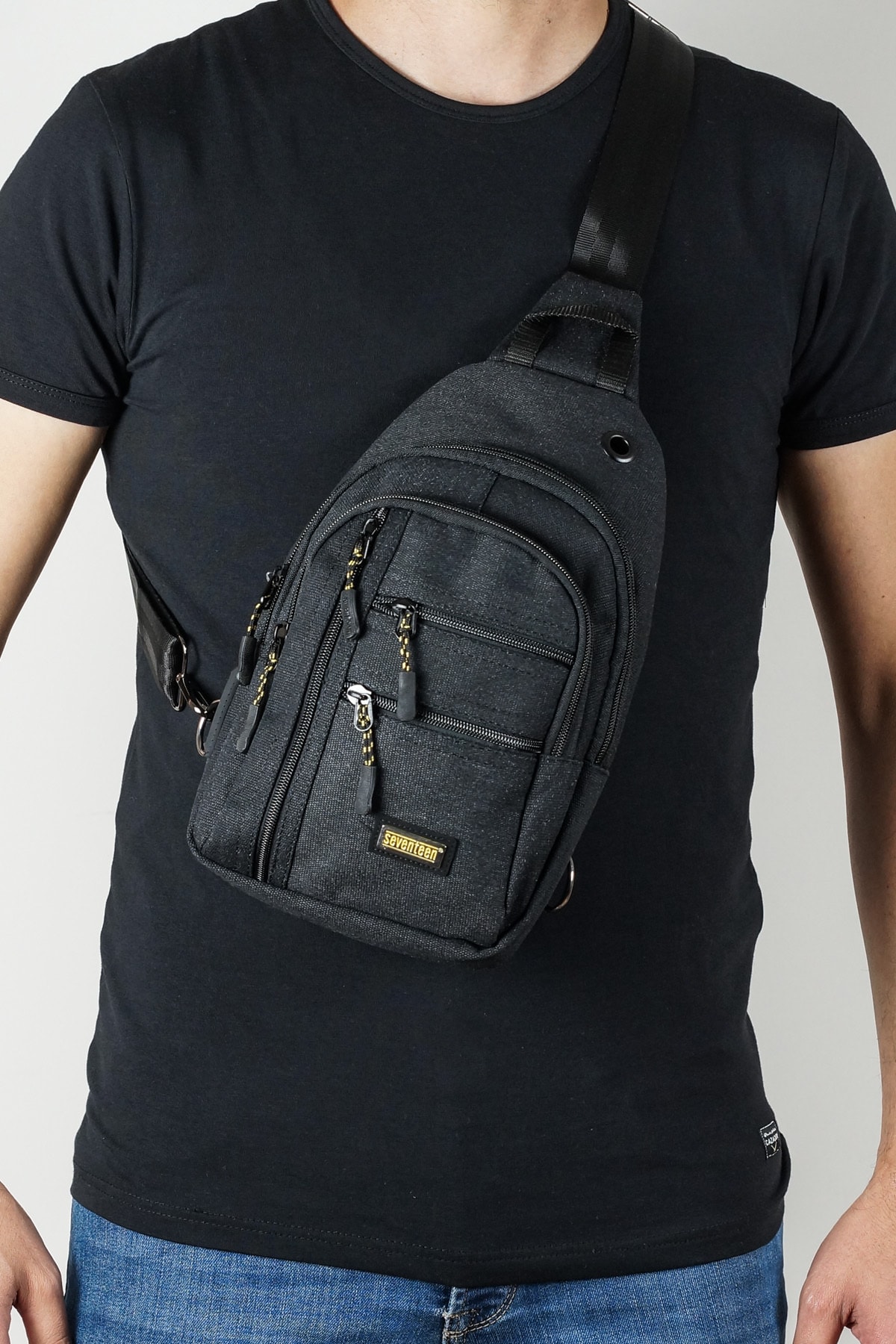 SEVENTEEN Kanvas Çapraz Sırt Ve Omuz Çantası Siyah 3473 - Görsel 2
