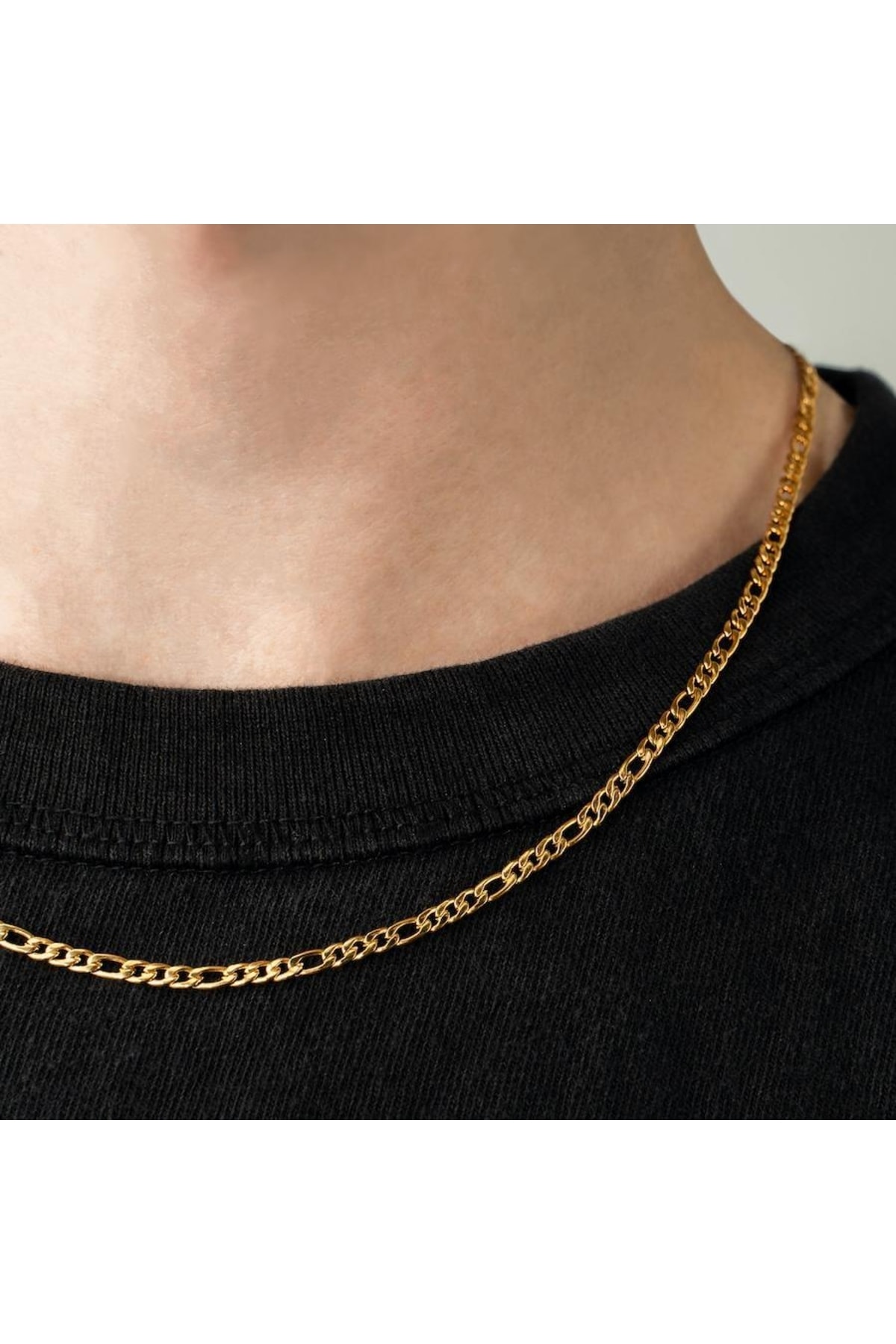 THE Steel 3mm 50cm Figaro Erkek Çelik Kolye Zincir - Görsel 2