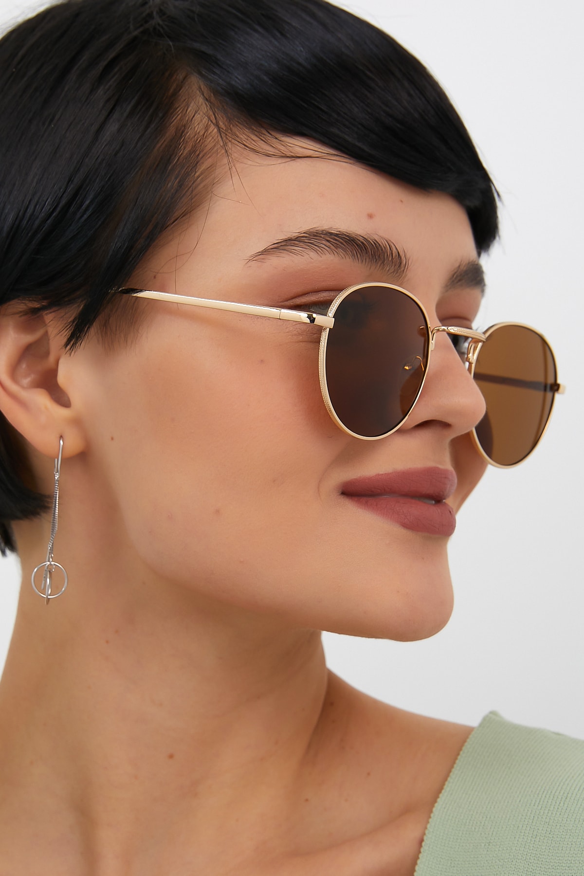 ModaLand Round Oval Kahverengi Güneş Gözlüğü - Görsel 2