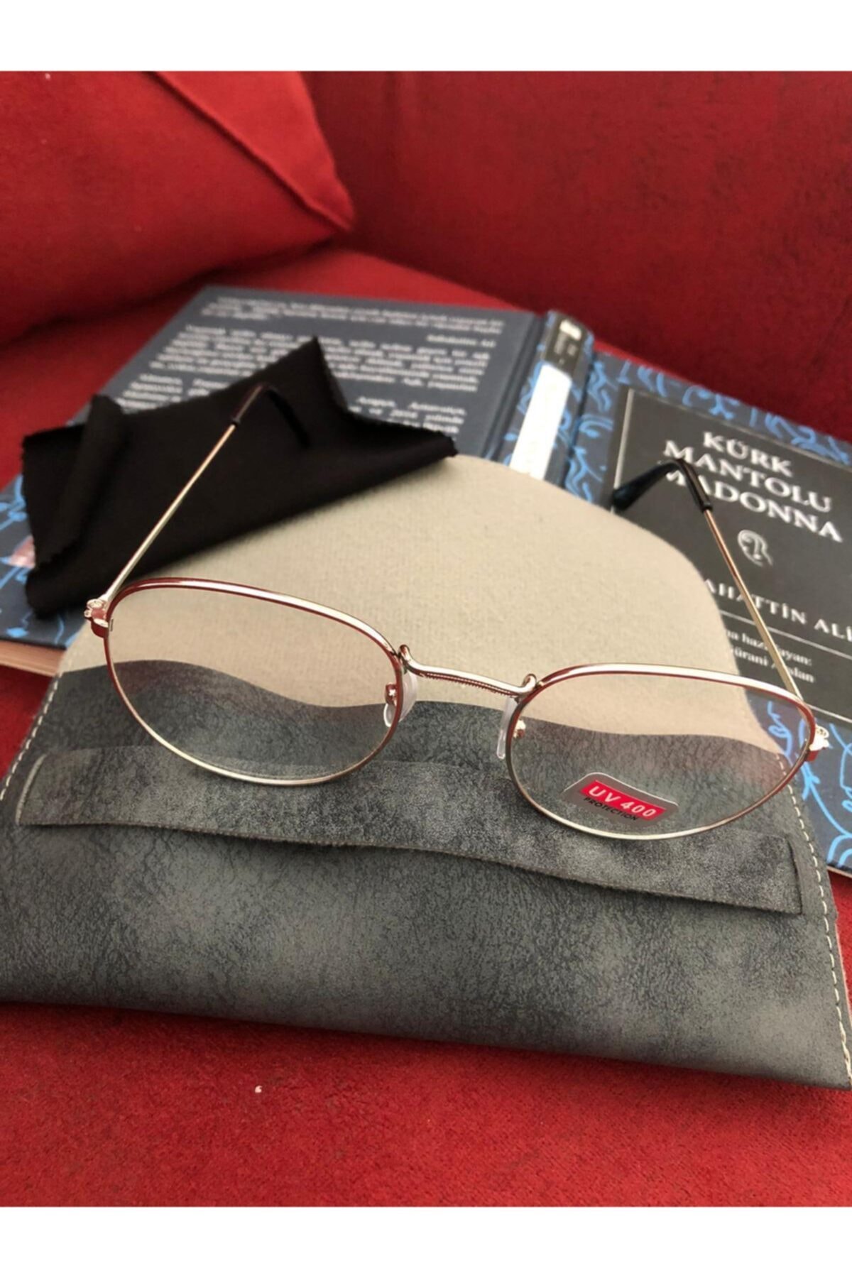 eticacollections Raund Şefaf Gold Gözlük Unisex Deri Kılıf Ve Silme Bezli - Görsel 2