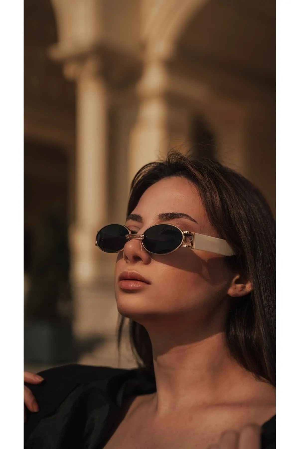 LOOKUP NEW Unisex Kadın Erkek Uv400 Korumalı Siyah Krem Oval Yuvarlak Metal Yeni Sezon Güneş Gözlüğü - Görsel 2