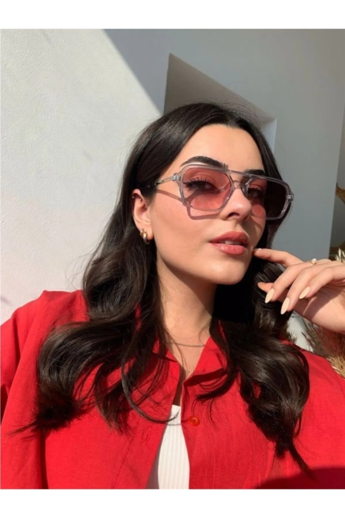 Nilu Moda Yeni Sezon Unisex Pembe Camlı Güneş Gözlüğü - Görsel 2