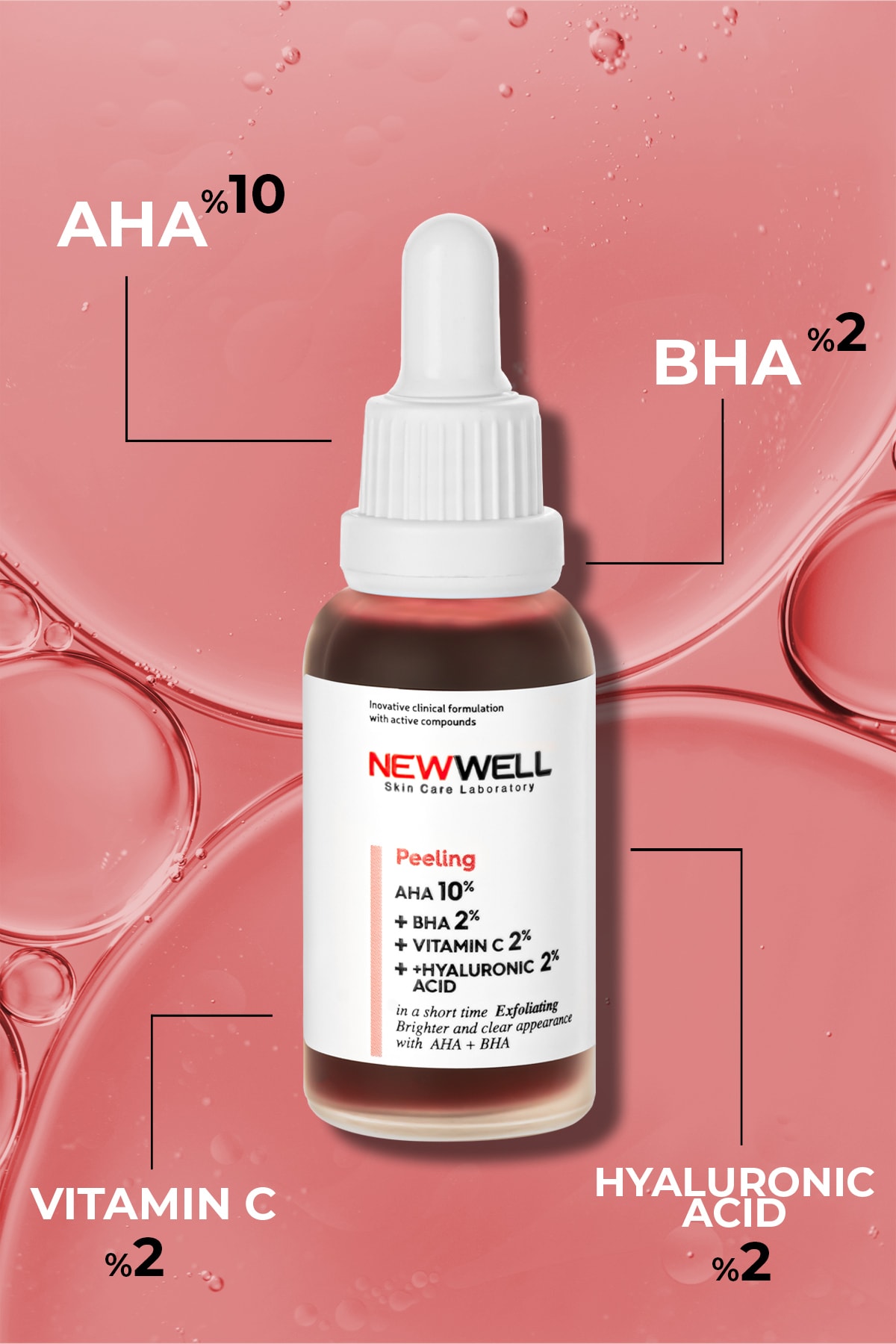New Well Aha & Bha Canlandırıcı & Cilt Tonu Eşitleyici Kırmızı Peeling Cilt Serumu 30 Ml - Görsel 2