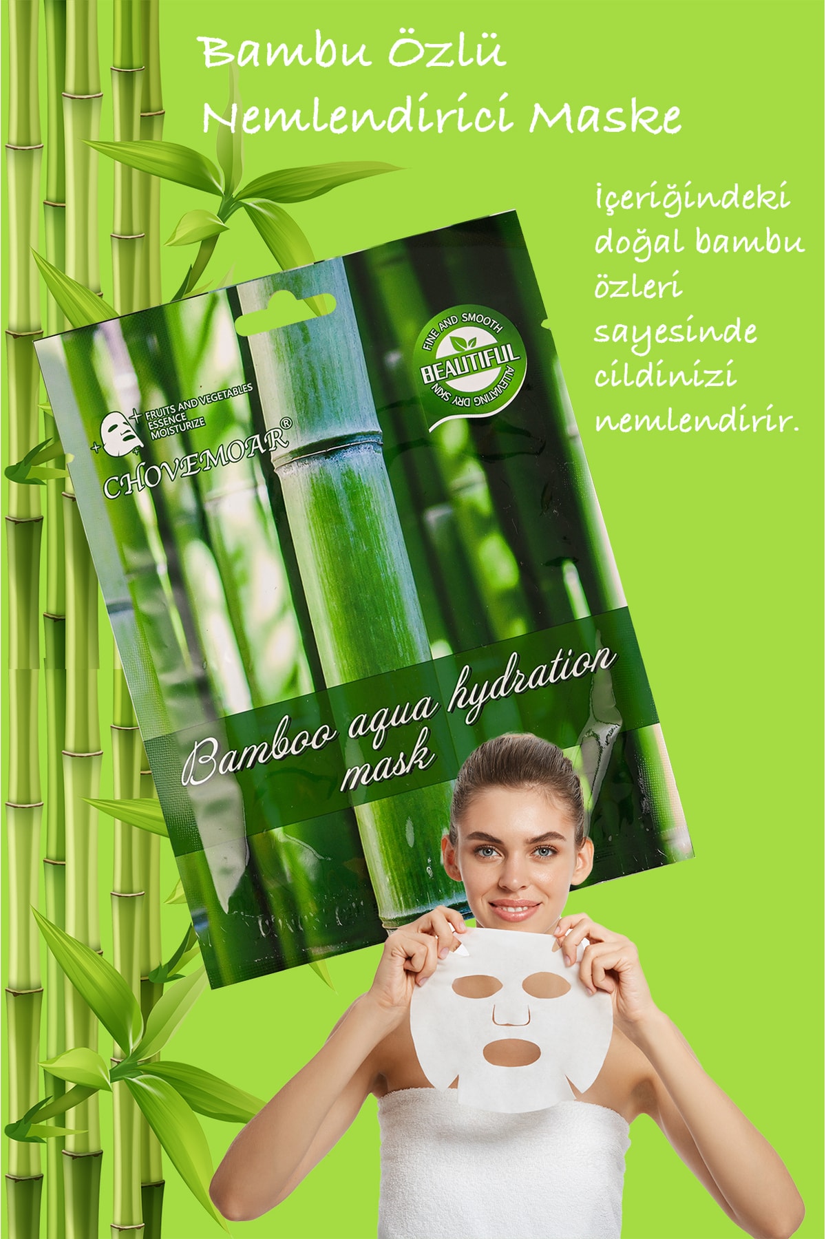 Uniquem Bambu Öz Yaprağı Yüz Maskesi Bamboo Aqua Hydration Mask Bambusa Vulgaris Xlm92 - Görsel 2