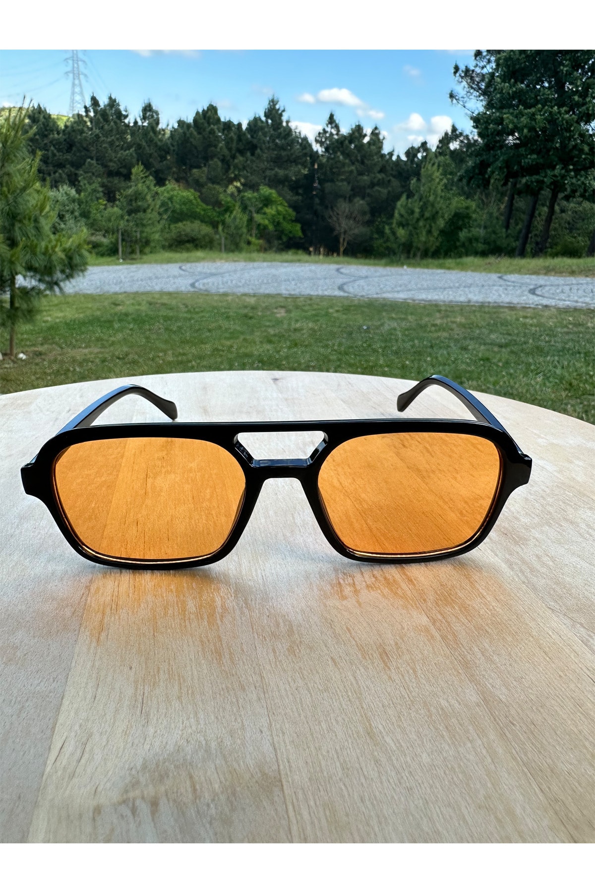 VisionGlasses Turuncu Camlı Retro Tarz Unisex Güneş Gözlüğü - Görsel 2