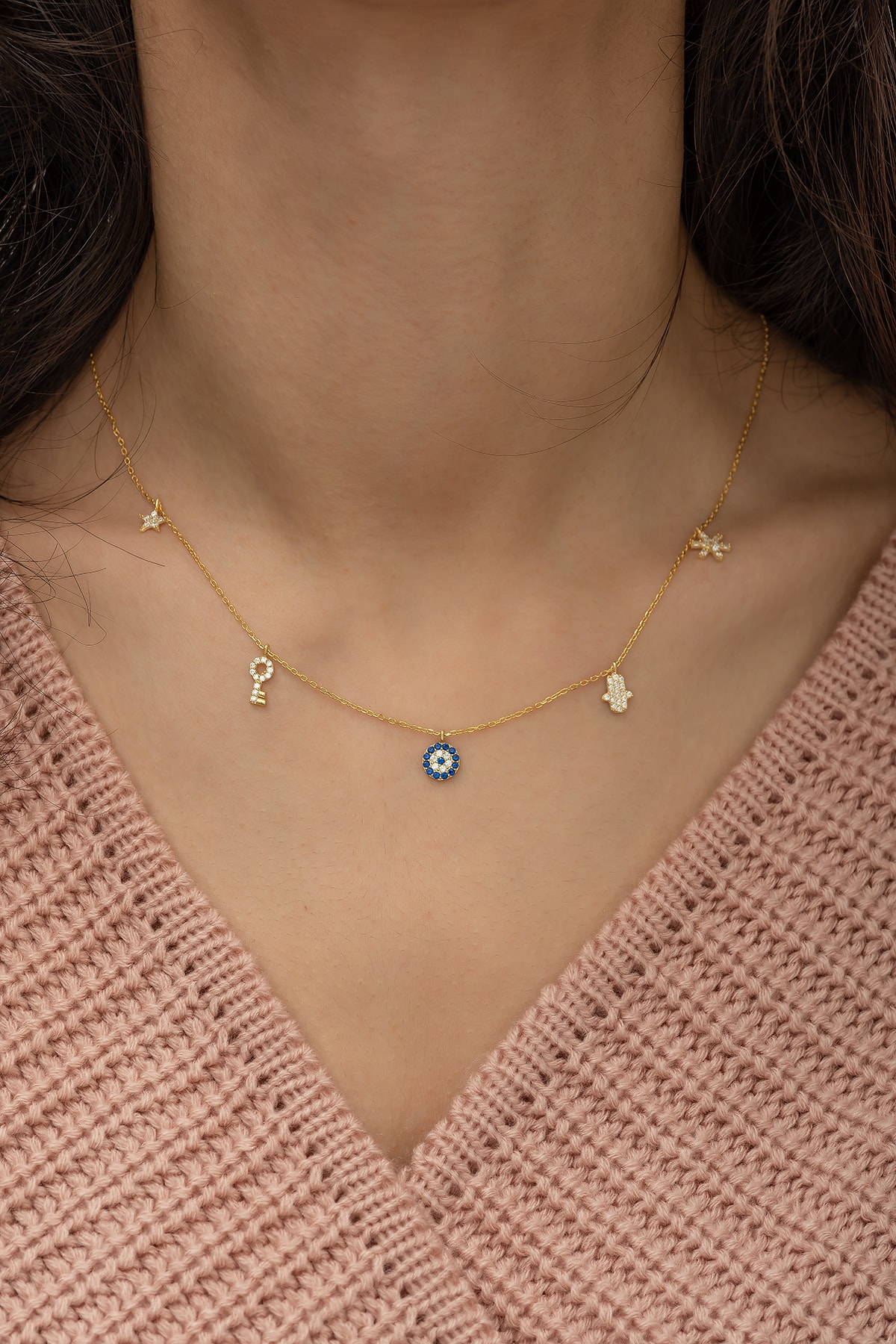 Nereze 925 Ayar Gold Şans Kolyesi Kadın Gümüş Kolye - Görsel 3