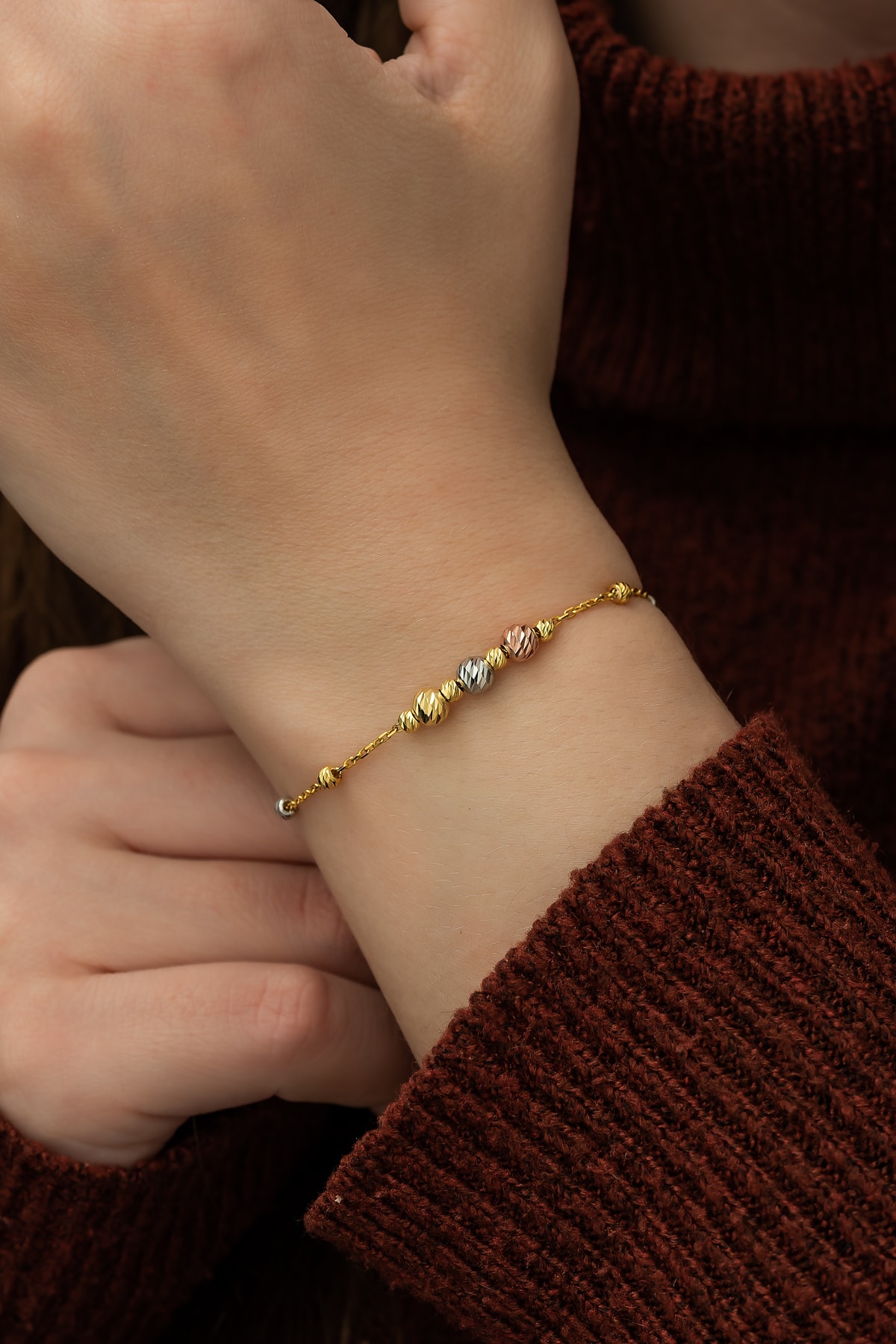 Nereze Kadın 925 Ayar Minik Toplu Renkli Dorika Gümüş Bileklik - Görsel 2