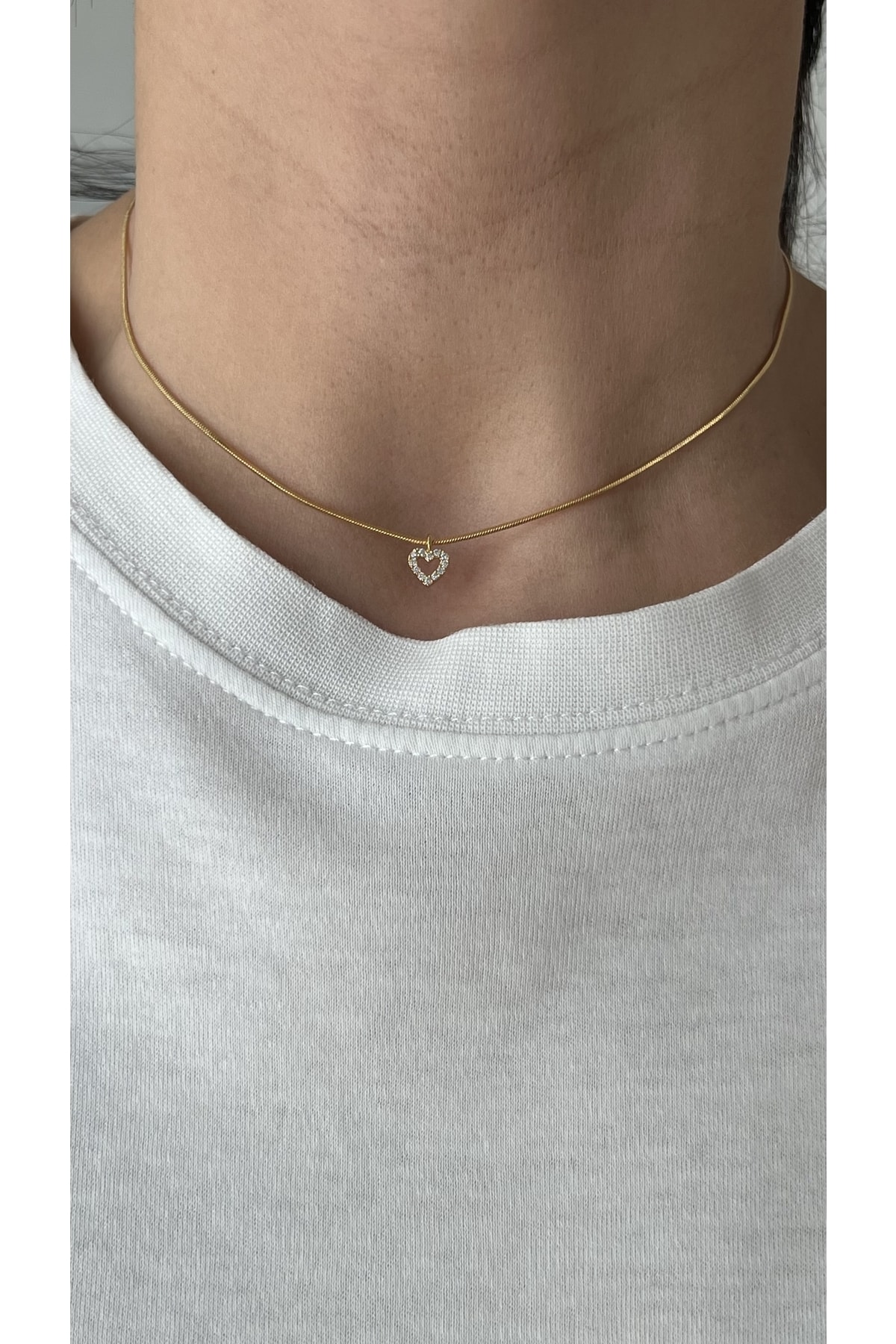 Vi store Altın Kaplama Taşlı Kalp Choker - Görsel 2
