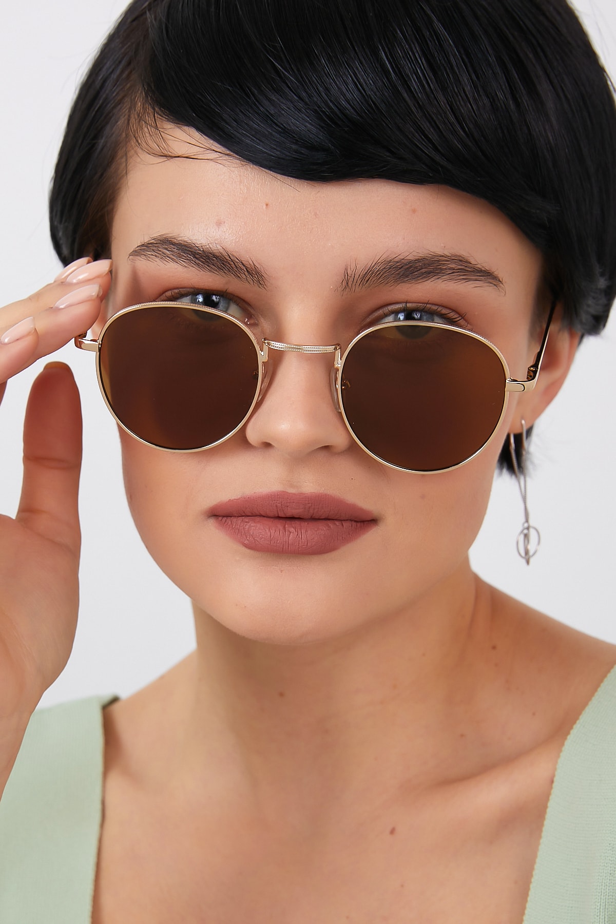 ModaLand Round Oval Kahverengi Güneş Gözlüğü - Görsel 3