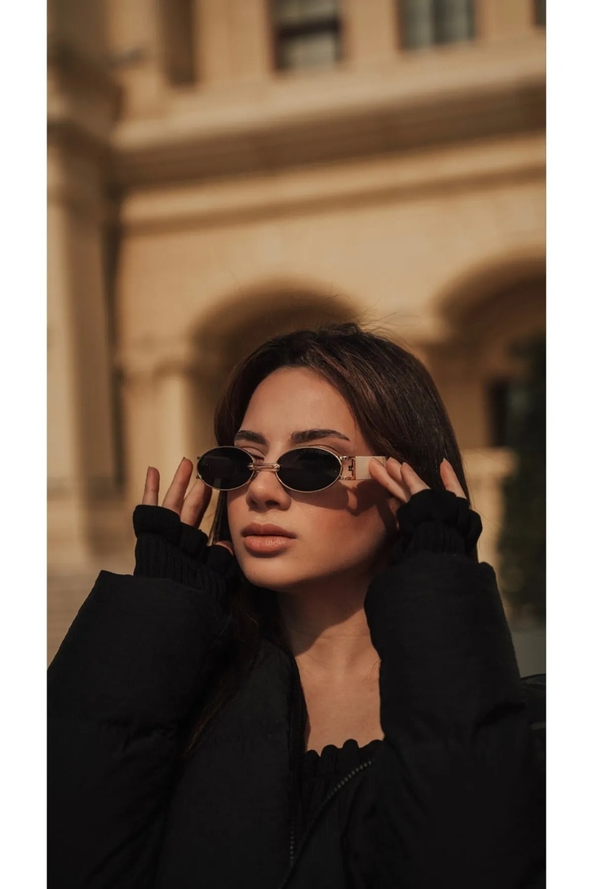 LOOKUP NEW Unisex Kadın Erkek Uv400 Korumalı Siyah Krem Oval Yuvarlak Metal Yeni Sezon Güneş Gözlüğü - Görsel 3