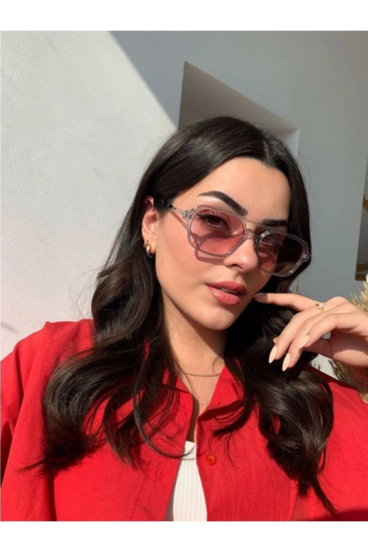 Nilu Moda Yeni Sezon Unisex Pembe Camlı Güneş Gözlüğü - Görsel 3