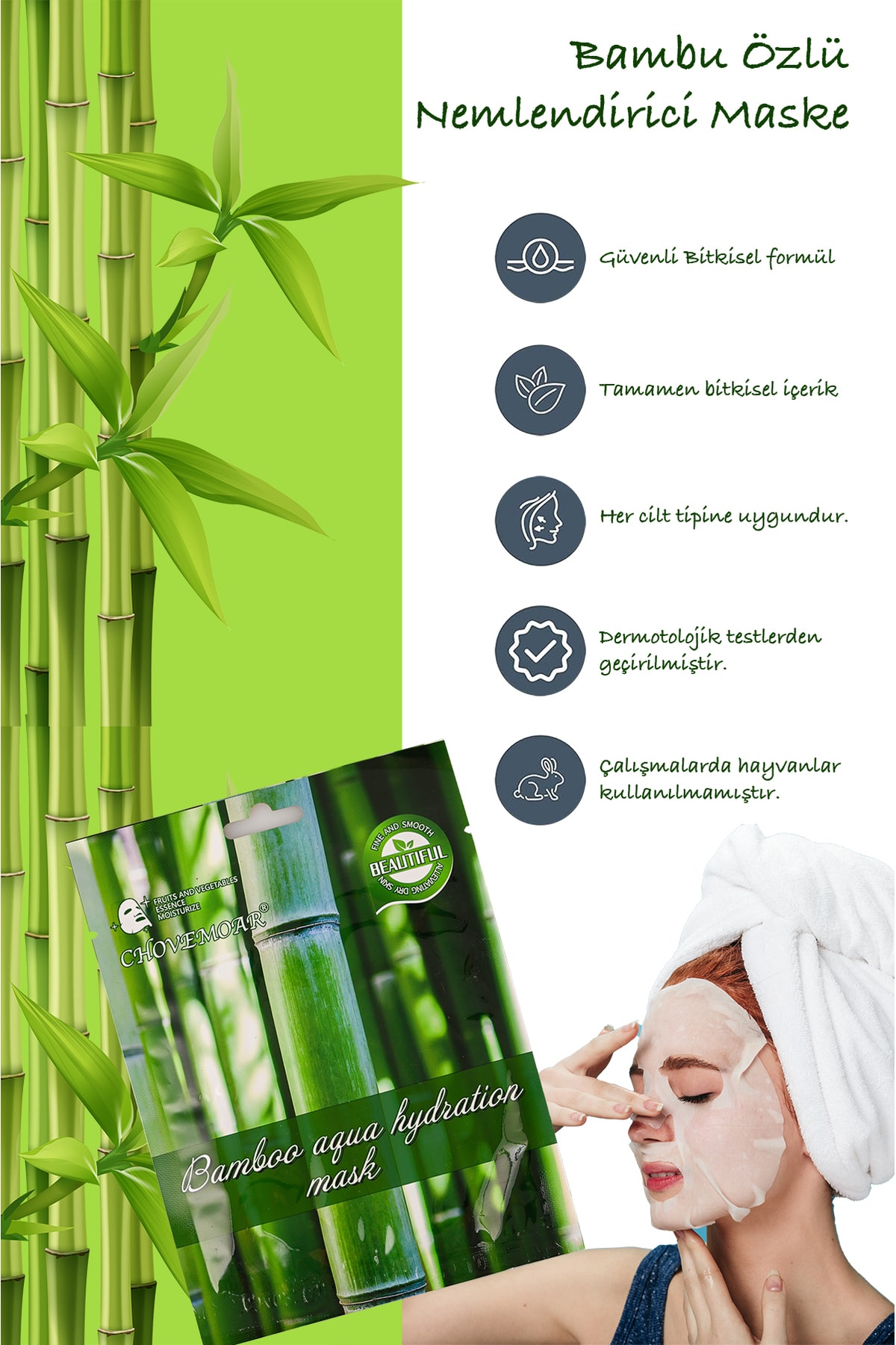 Uniquem Bambu Öz Yaprağı Yüz Maskesi Bamboo Aqua Hydration Mask Bambusa Vulgaris Xlm92 - Görsel 3