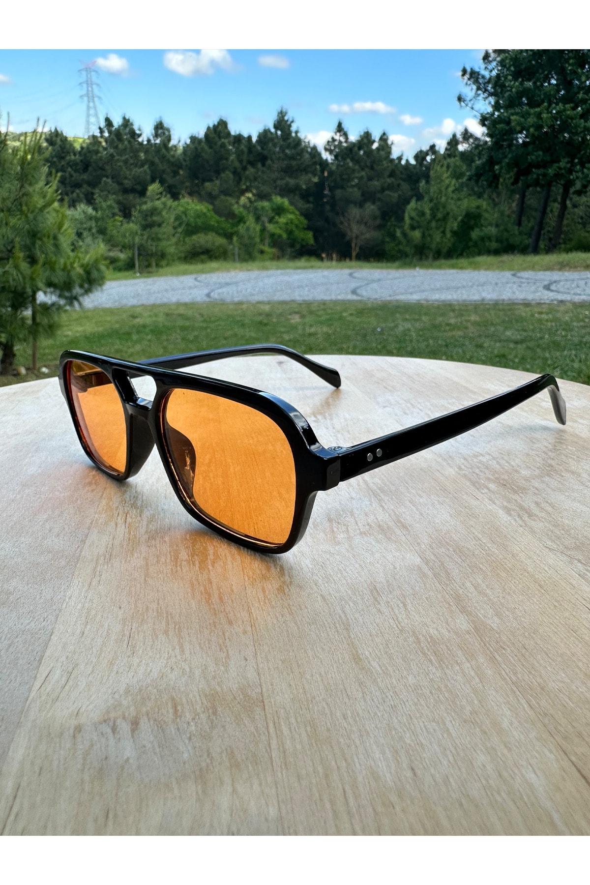 VisionGlasses Turuncu Camlı Retro Tarz Unisex Güneş Gözlüğü - Görsel 3