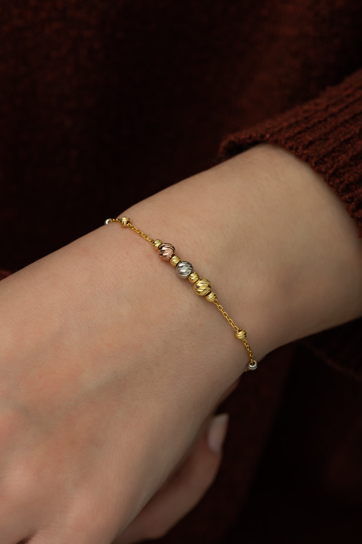 Nereze Kadın 925 Ayar Minik Toplu Renkli Dorika Gümüş Bileklik - Görsel 3