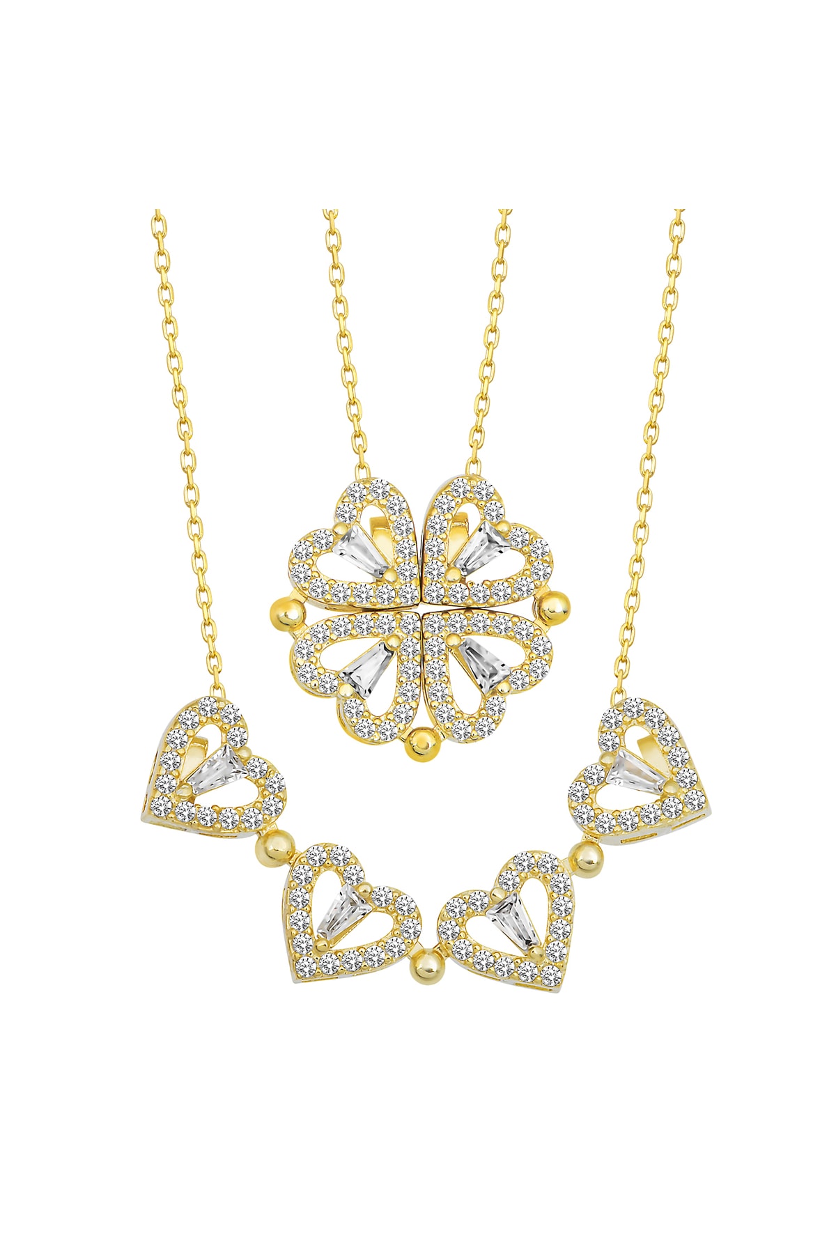 klas gümüş Kalpli Açılabilir Yonca Figürlü Gold Kolye-925 Ayar Gümüş - Görsel 3