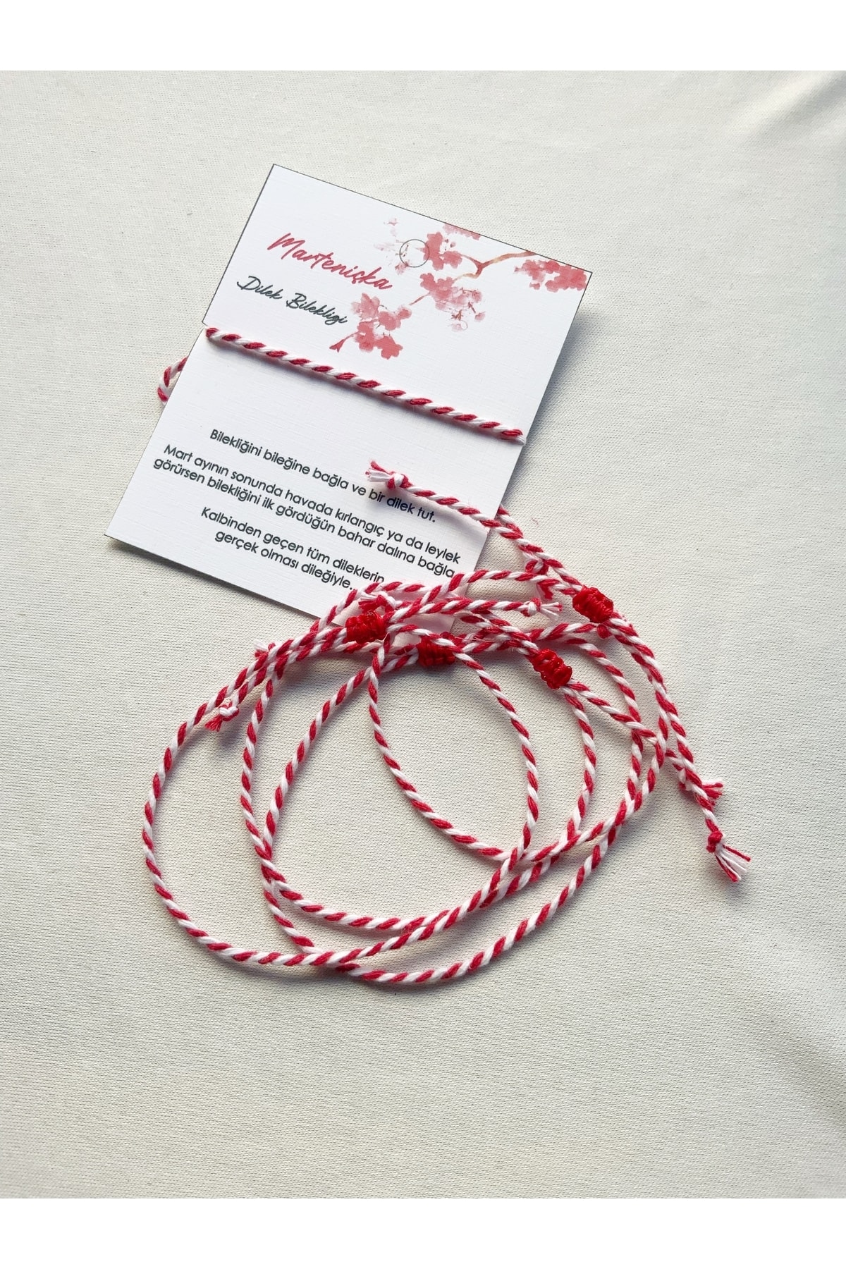 Atölye Merdiven 10 Adet Kartlı Marteniçka Mart Dilek Bilekliği Kırmızı Beyaz - Görsel 3