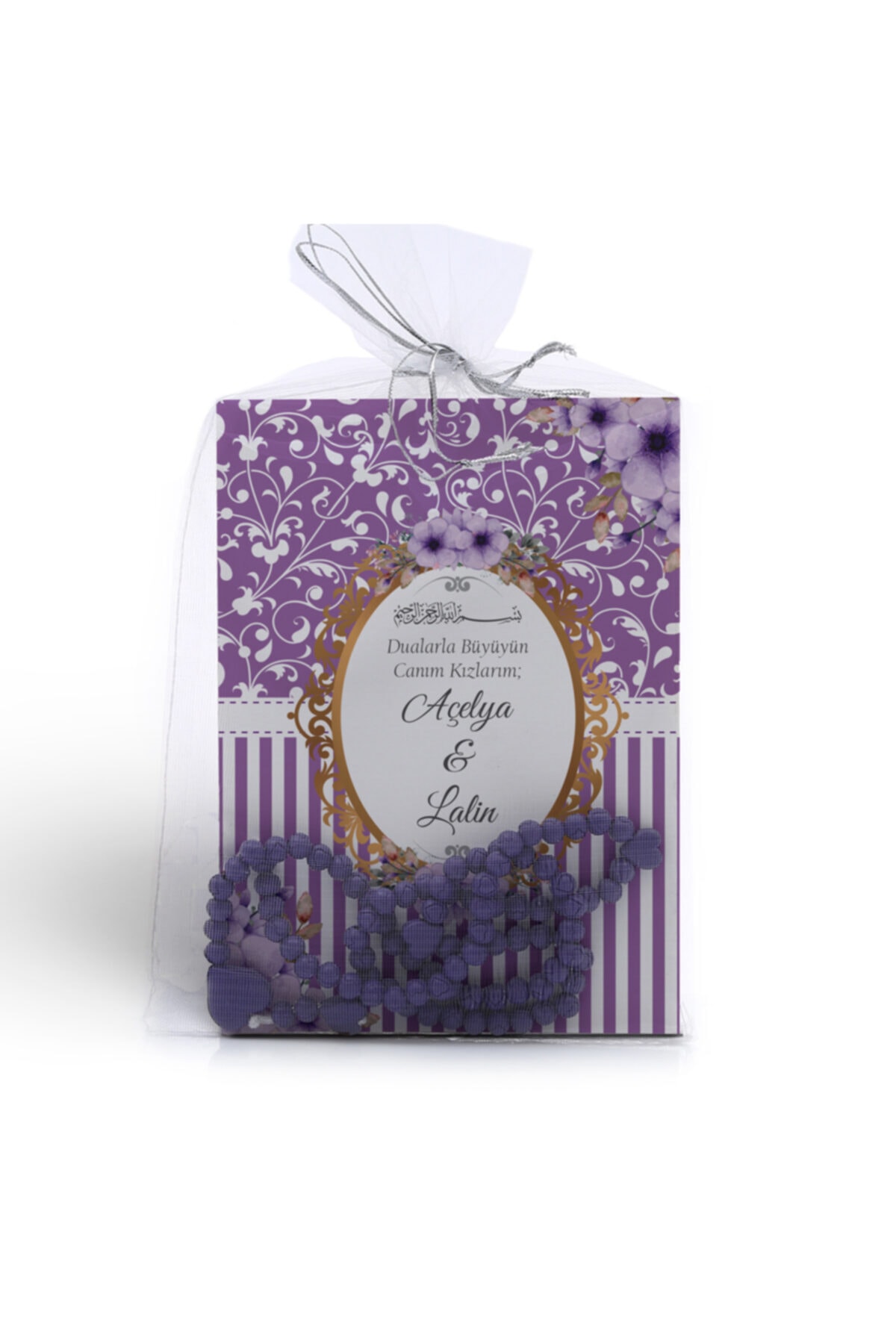 Mutluluk Atölyem Mor Çiçek Motifli Hediyelik Tesbihli Yasin Cüzü Kitabı Mevlüt Seti - 10’lu Paket