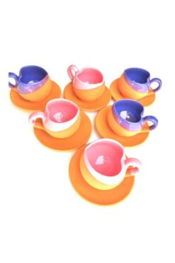 Livava Çömlek Fincan Takımı Renkli Kalp Şekilli 6'lı Set