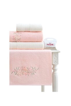 Nurpak Nakışlı Havlu Seti Krem-pudra