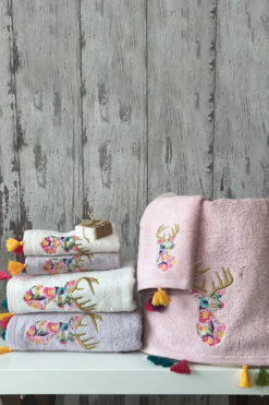 MARİBOR GEYİK - %70 Bambu / %30 Pamuk Nakışlı El Havlusu - 6'lı Set 50x90