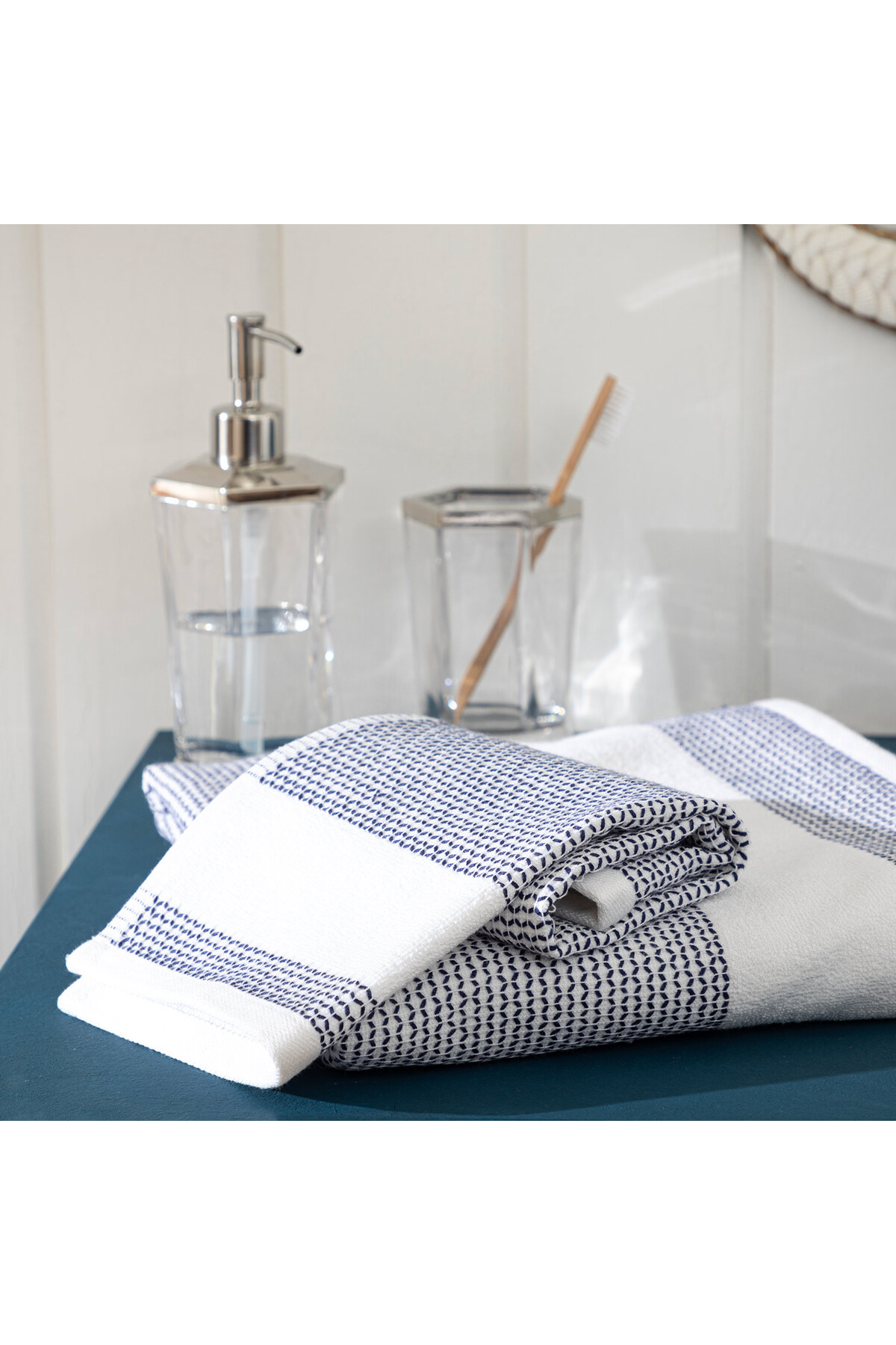 Chakra Albera El Havlusu 30x50 cm Beyaz/Marin Mavi - Görsel 2