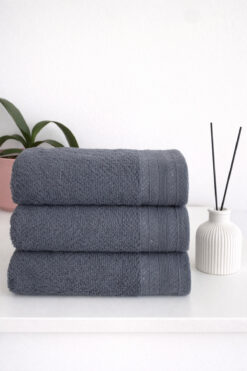 towboo Eco-friendly 3'lü 50x80 Pamuklu El Yüz Havlusu (Koyu Gri)