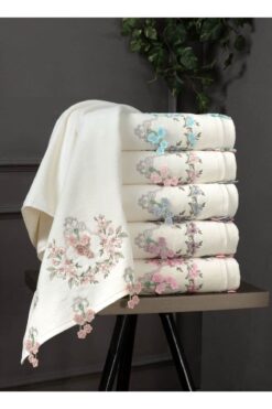 Fiesta Luna Kadife 3d Nakışlı %100 Bukle Beyaz 6 Adet Mutfak Havlu Seti (30X50 CM)