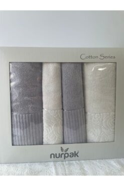 Nurpak %100 PAMUKLU HAMAM TAKIMI GRİ-KREM