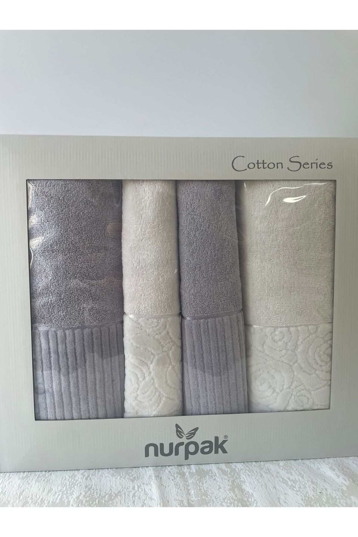 Nurpak %100 PAMUKLU HAMAM TAKIMI GRİ-KREM