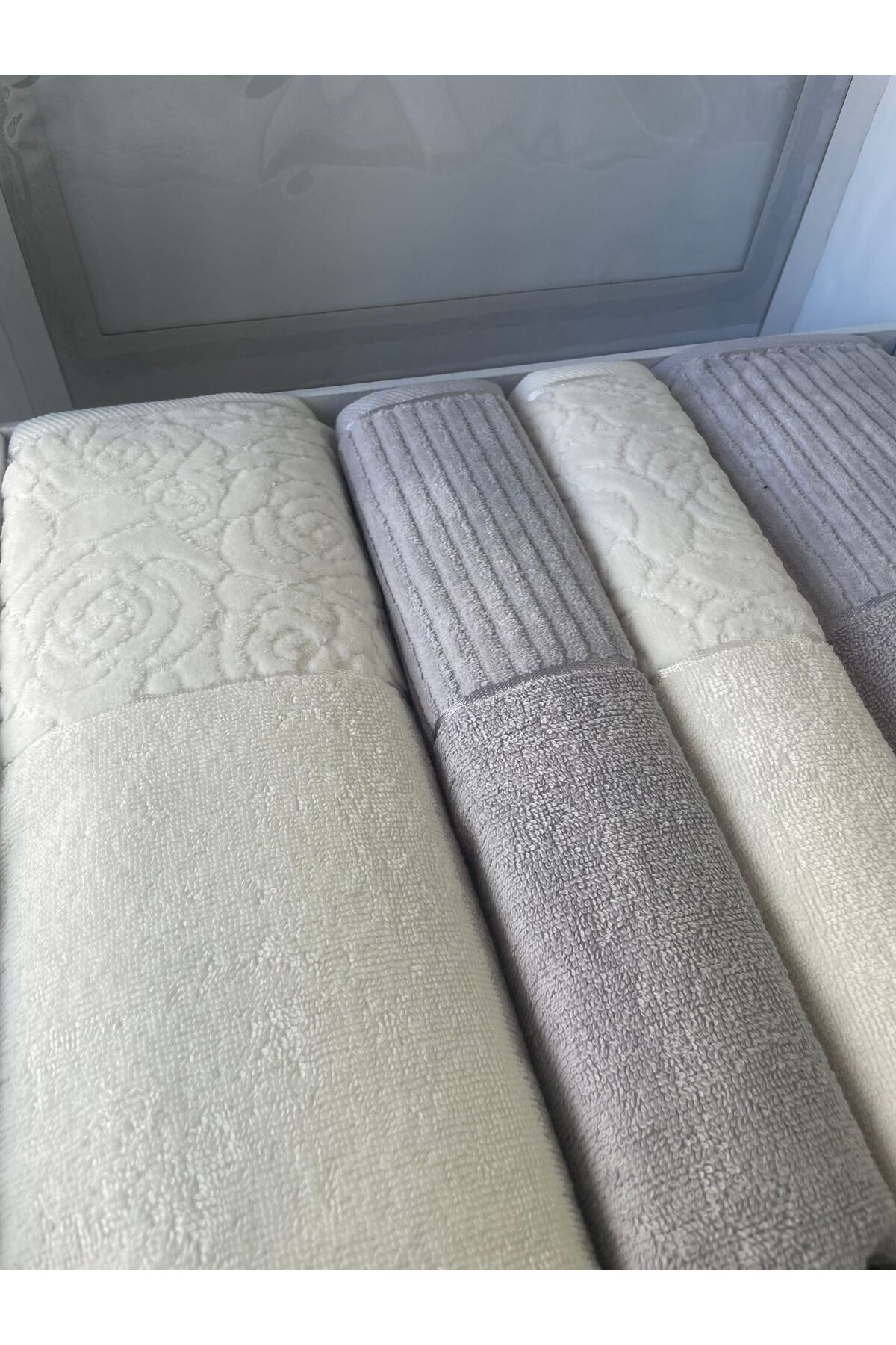 Nurpak %100 PAMUKLU HAMAM TAKIMI GRİ-KREM - Görsel 2