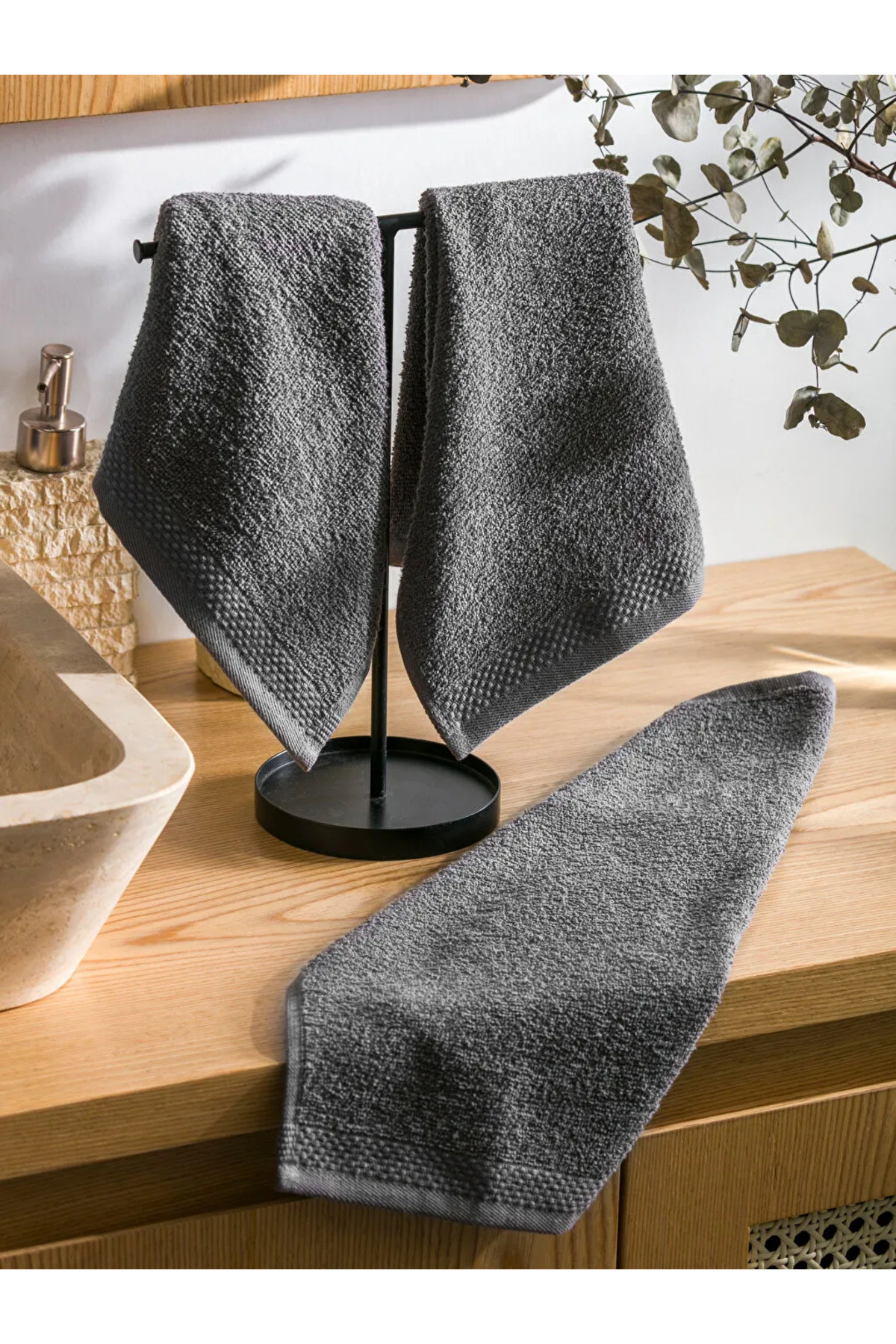 LC Waikiki HOME Gri Pamuklu El Havlusu 3'lü 30x50 Cm - Görsel 2