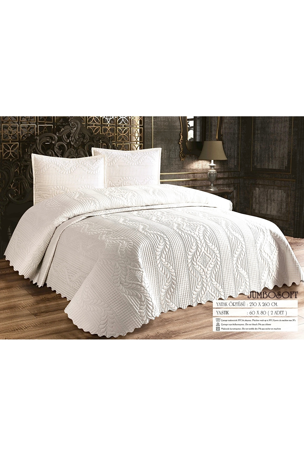 REYS Kapitoneli Çift Kişilik Yatak Örtüsü Takımı 230x250 50x70 2 Adet Yastık Kılıfı Ekru - Görsel 2