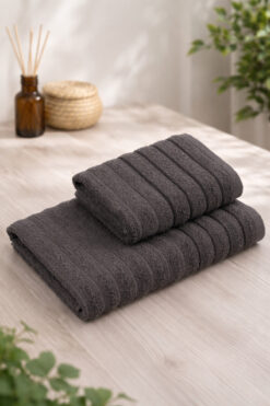 Medaillon Home 2'li Dalga Banyo Havlu Seti 70X140-50X90 Antrasit