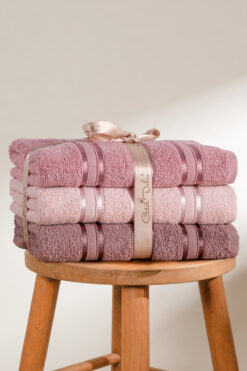 Coton Delux Pera 3'lü %100 Pamuk Havlu Seti | Banyo Havlusu | Çantalı, Çeyizlik, Hediyelik| 70x140 cm