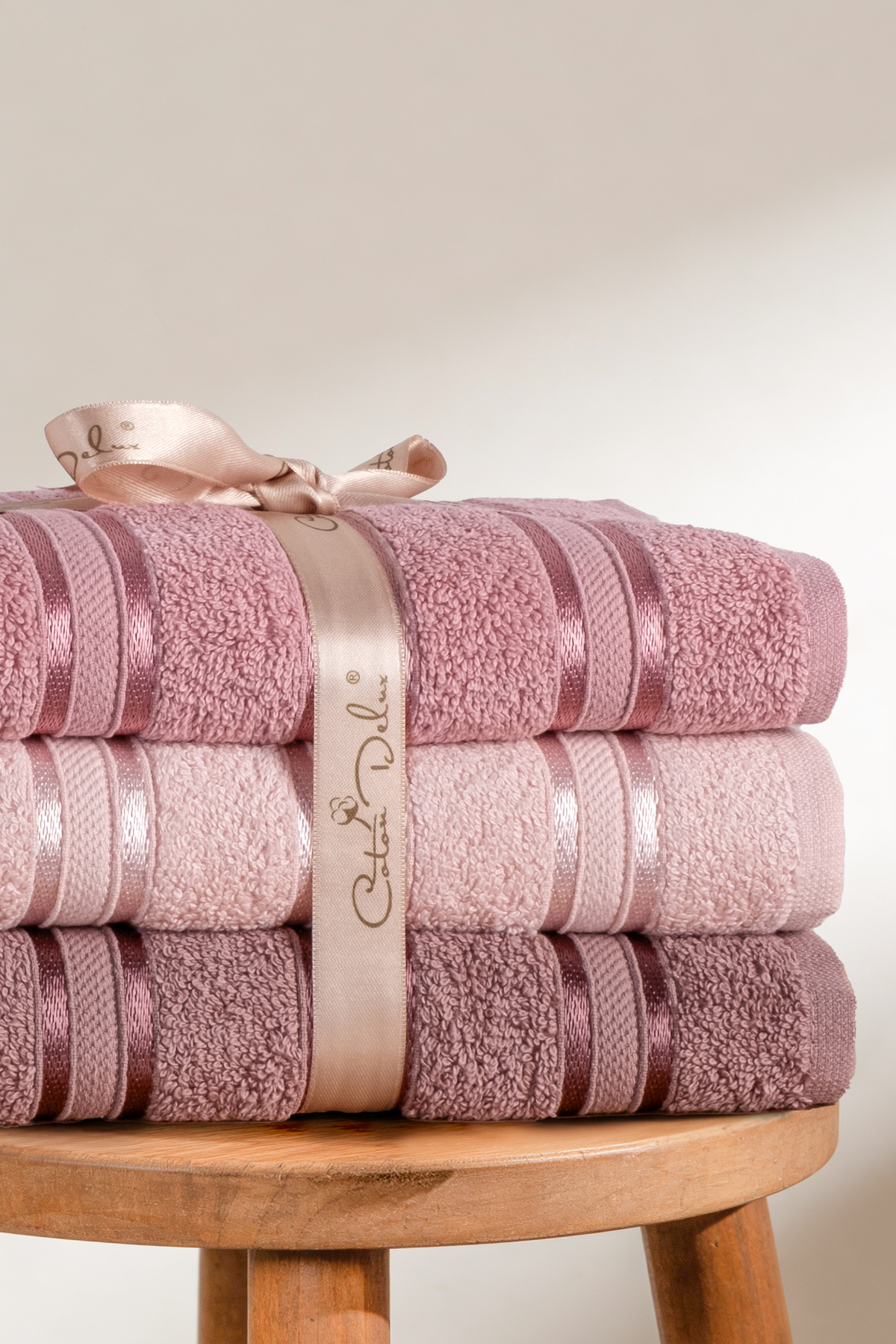 Coton Delux Pera 3'lü %100 Pamuk Havlu Seti | Banyo Havlusu | Çantalı, Çeyizlik, Hediyelik| 70x140 cm - Görsel 2