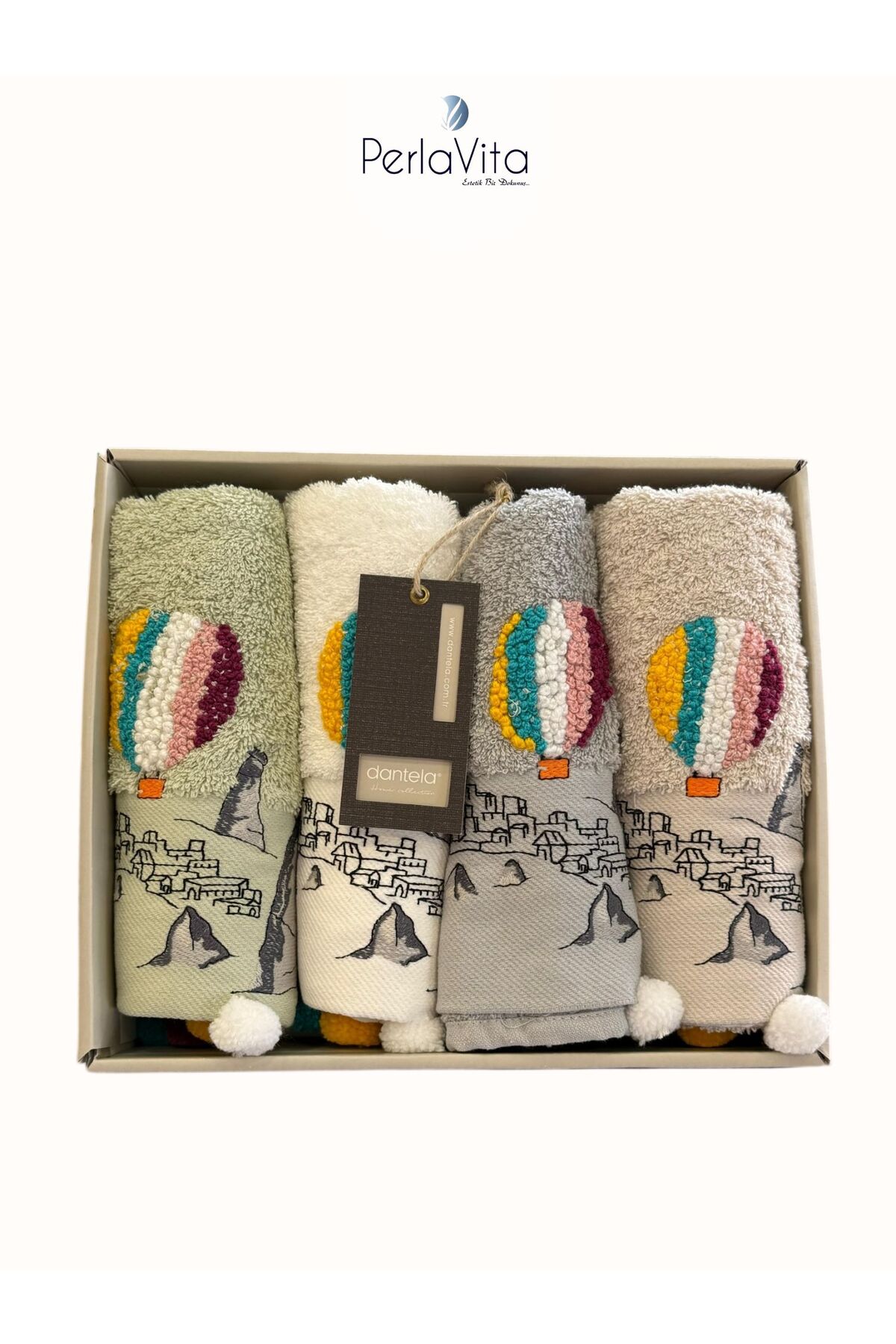 Dantela Kapadokya 50X90 PAMUK NAKIŞLI VE PÜSKÜLLÜ EL HAVLU SETİ (4'LÜ) - KARIŞIK - Görsel 3