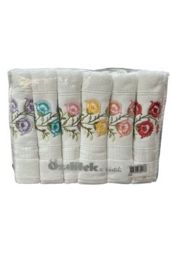Özdilek Lupine Nakışlı Çeyizlik 6 Adet Çantalı El Havlusu Seti