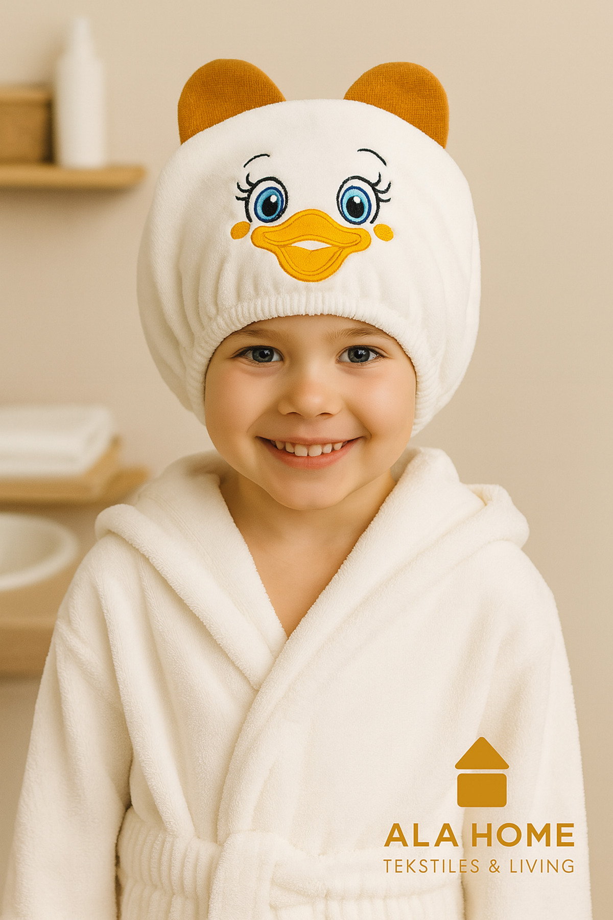 HOME ALA Pamuklu Ördek Nakışlı Saç Kurutma Bonesi